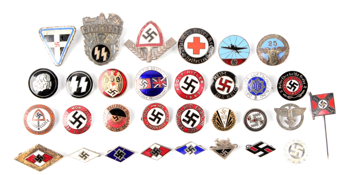 LOT OF 31: ASSORTED NAZI PINS.