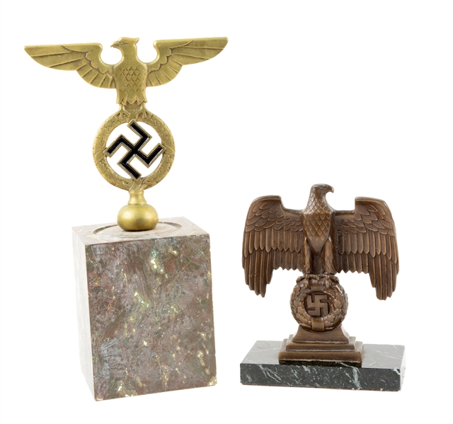 LOT OF 2: NAZI DESK EAGLES ON MARBLE.