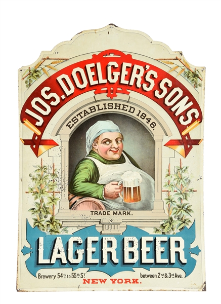 JOS. DOELGERS & SONS LAGER BEER TIN SIGN. 