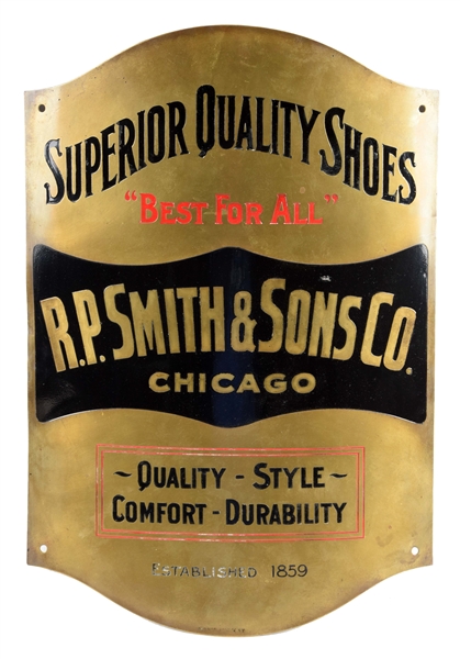 R.P. SMITH & SONS SHOES CURVED BRASS SIGN. 