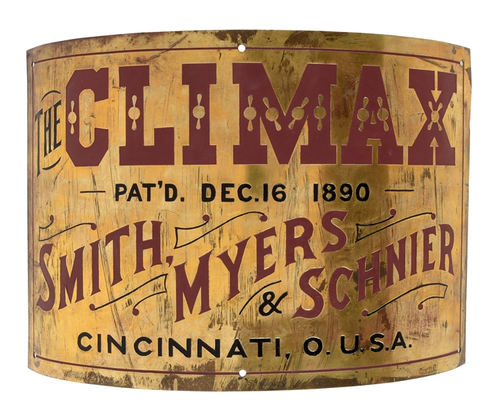 THE CLIMAX CURVED BRASS ADVERTISING SIGN.  