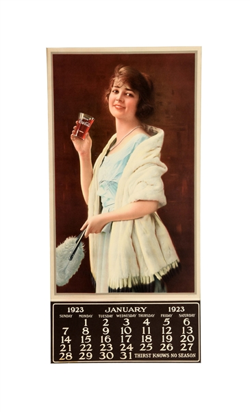 1923 COCA-COLA CALENDAR WITH GLASS.