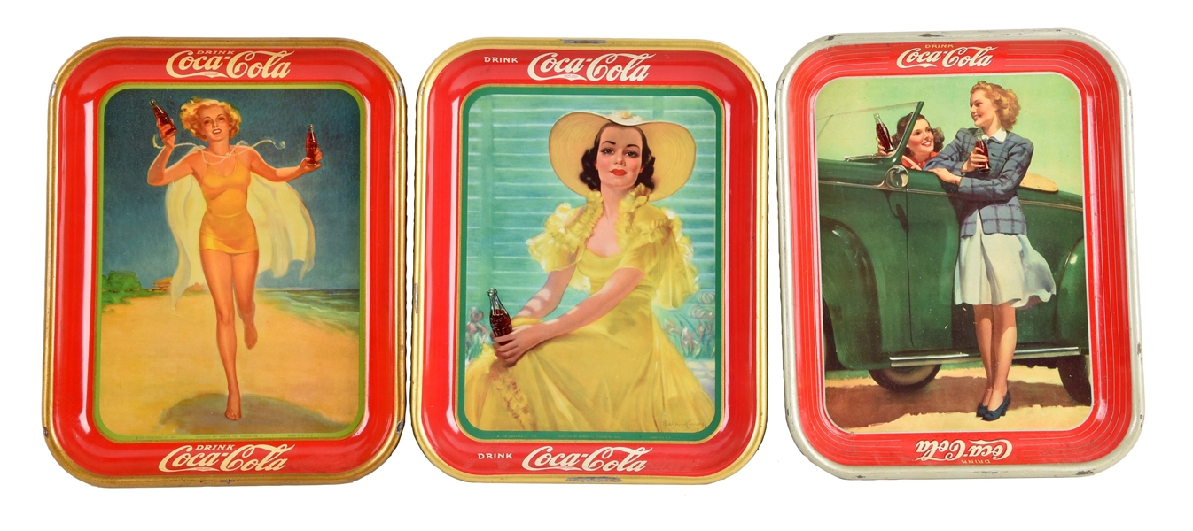 LOT OF 3: 1937, 1938 & 1942 COCA-COLA ADVERTISING TRAYS. 