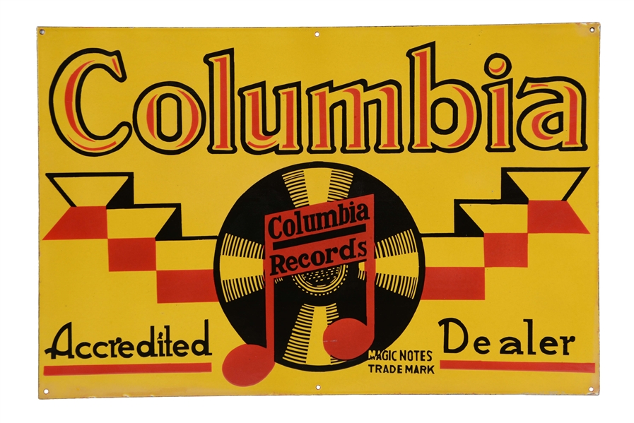 COLUMBIA RECORDS PORCELAIN ADVERTISING SIGN.