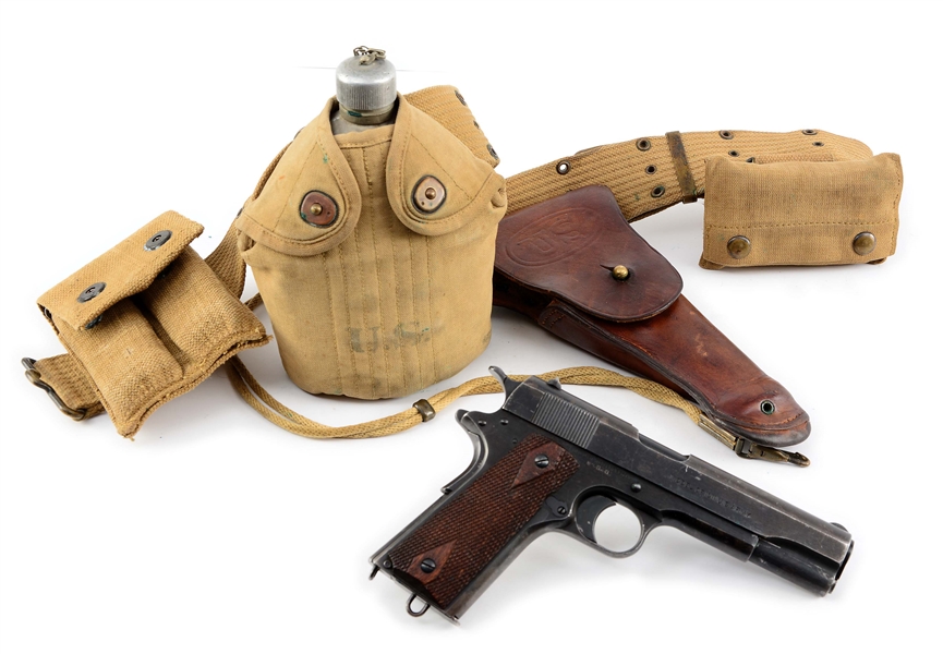 (C) COLT MODEL 1911 U.S. ARMY SEMI-AUTOMATIC PISTOL WITH HOLSTER & BELT (1919).