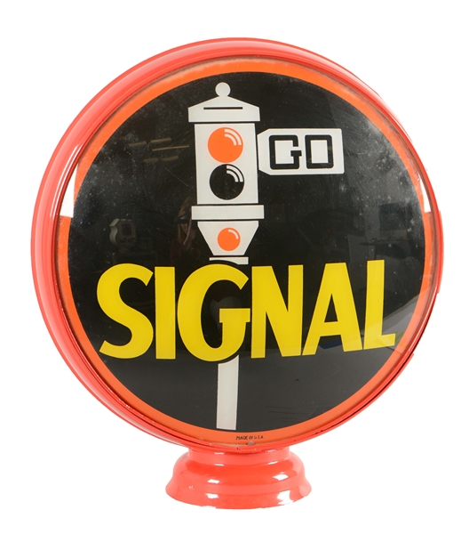 SIGNAL GASOLINE 15" SINGLE GLOBE LENS WITH STOP LIGHT GRAPHIC.