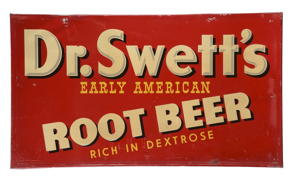 EMBOSSED TIN DR. SWETTS ROOT BEER ADVERTISING SIGN. 