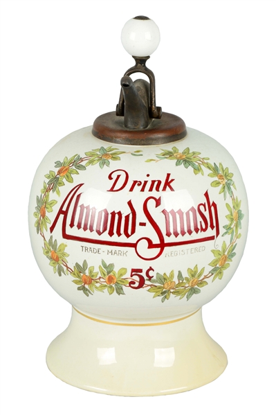 "DRINK ALMOND SMASH" CERAMIC SYRUP DISPENSER. 