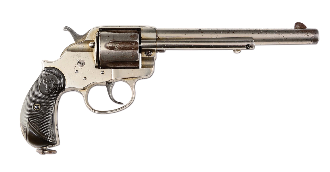 (A) NICKEL COLT MODEL 1878 FRONTIER SIX SHOOTER DOUBLE ACTION REVOLVER (1896).