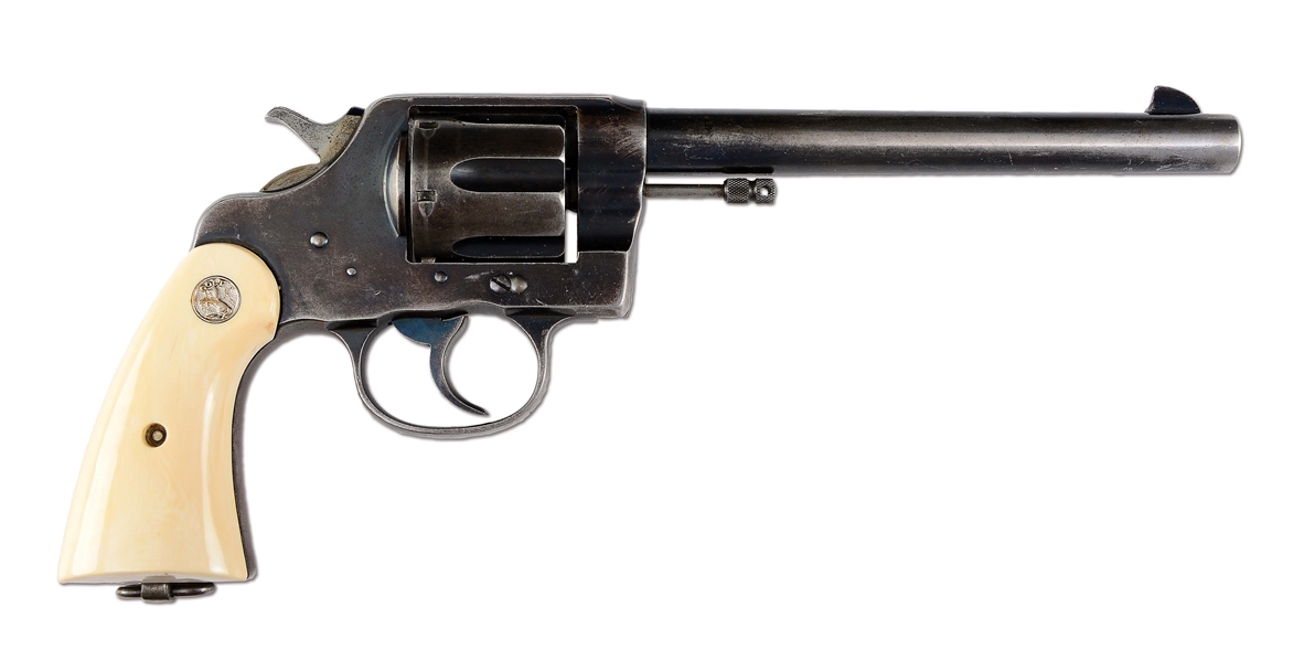 (C) EARLY COLT NEW SERVICE DOUBLE ACTION REVOLVER WITH IVORY GRIPS (1907).