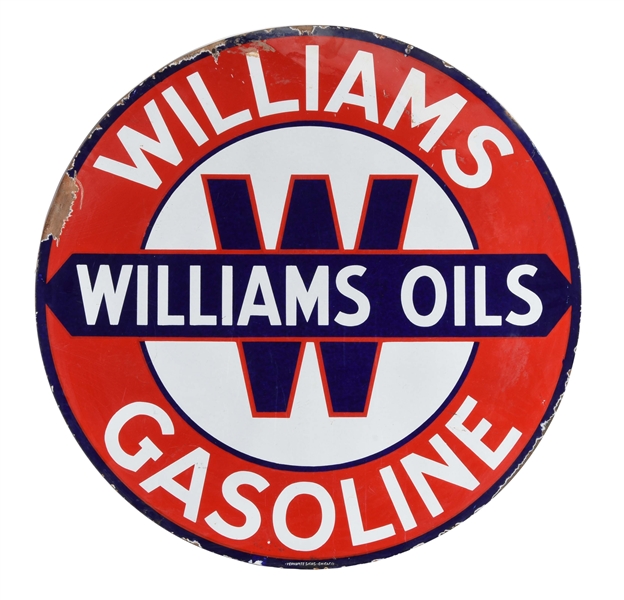 WILLIAMS GASOLINE & MOTOR OILS PORCELAIN SIGN.