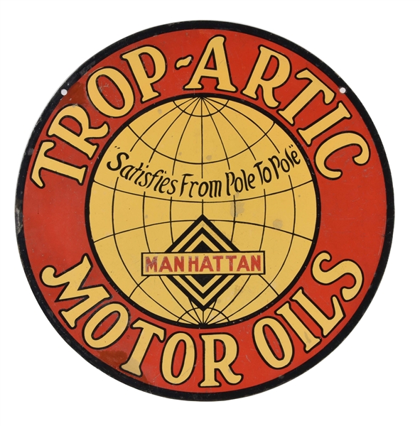 TROP ARTIC MOTOR OIL PORCELAIN SIGN MANHATTAN OIL COMPANY.