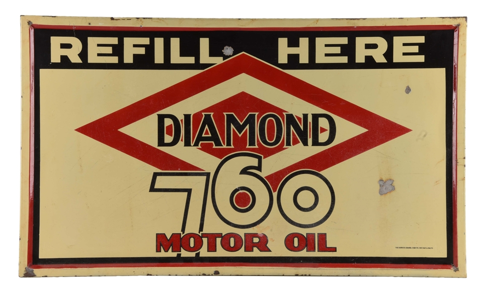DX DIAMOND MOTOR OIL SELF FRAMED PORCELAIN SIGN.