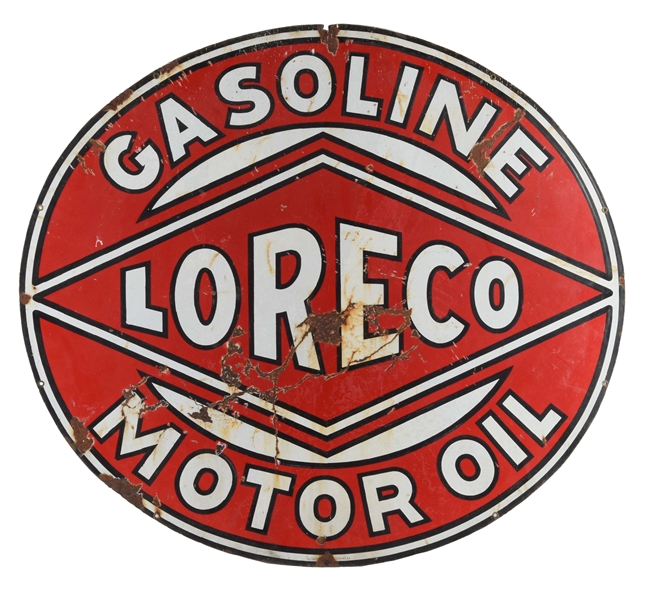LORECO GASOLINE & MOTOR OIL PORCELAIN SIGN.