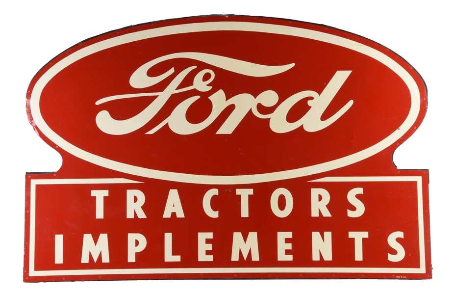 FORD TRACTORS & IMPLEMENTS NEW OLD STOCK TIN SIGN W/ ORIGINAL WOOD FRAME.