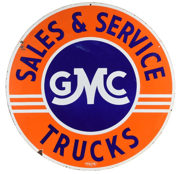 GMC TRUCK SALES & SERVICE PORCELAIN SIGN.