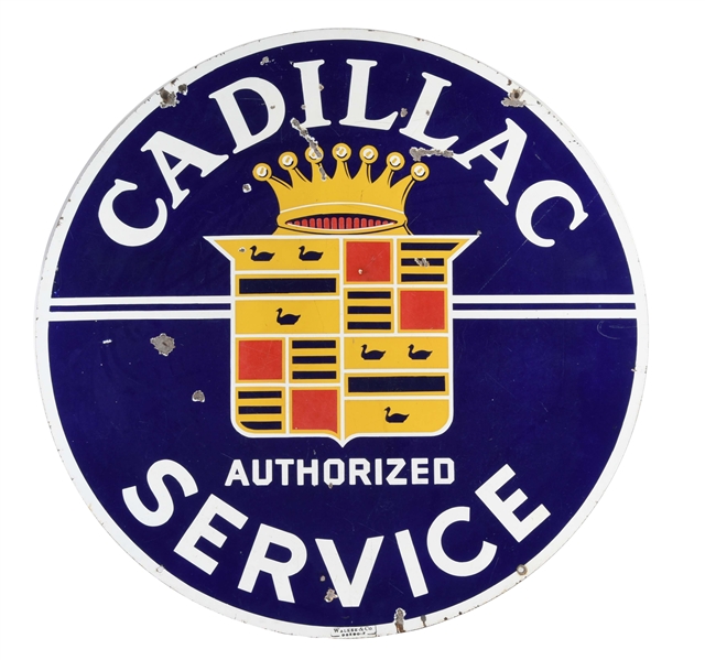 CADILLAC AUTHORIZED SERVICE PORCELAIN SIGN.