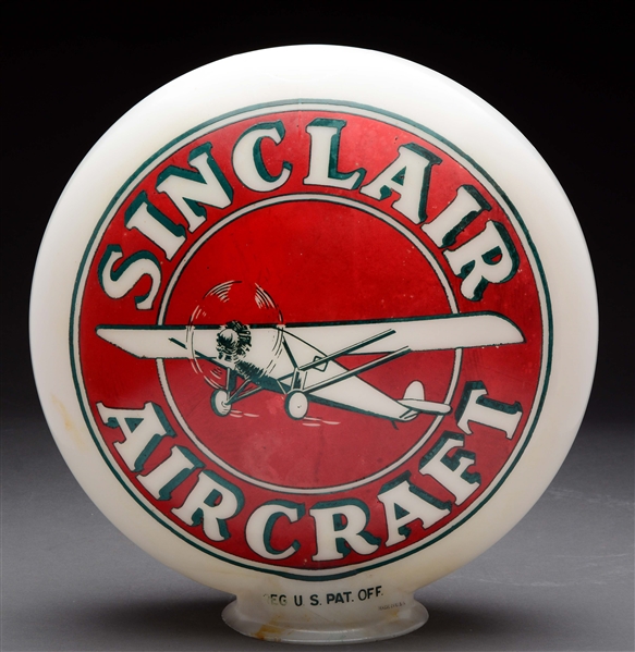 SINCLAIR AIRCRAFT GASOLINE OPB GLOBE WITH AIRPLANE GRAPHIC.