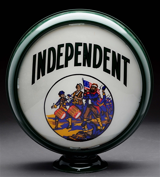 INDEPENDENT GASOLINE COMPLETE 15" GLOBE WITH PATRIOT GRAPHIC ON METAL BODY.