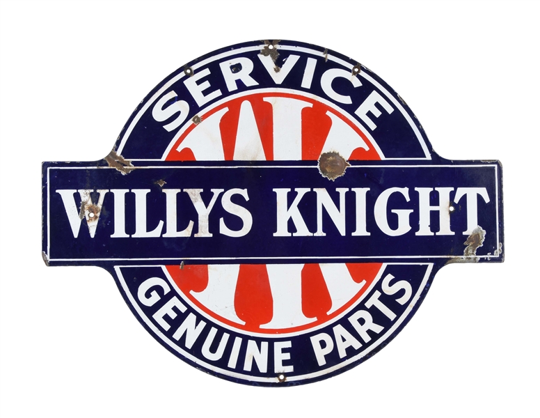 WILLYS KNIGHT SERVICE & GENUINE PARTS PORCELAIN SIGN.