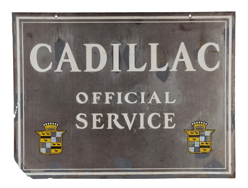 CADILLAC OFFICIAL SERVICE PORCELAIN SIGN WITH CREST GRAPHIC.