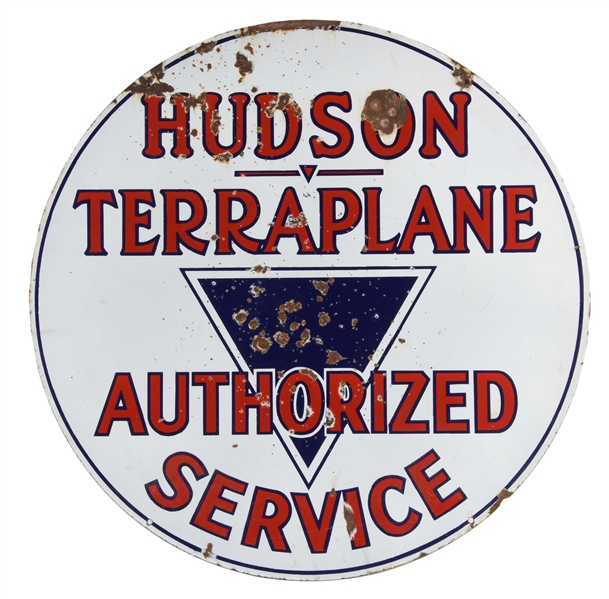 HUDSON & TERRAPLANE AUTHORIZED SERVICE PORCELAIN SIGN.