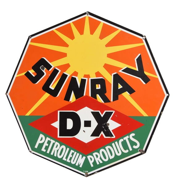 DX SUNRAY PETROLEUM PRODUCTS PORCELAIN CURB SIGN.