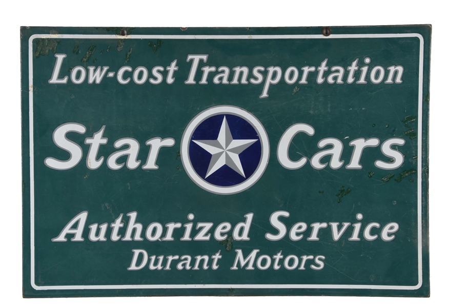 STAR CARS AUTHORIZED SERVICE PORCELAIN SIGN WITH STAR GRAPHIC.