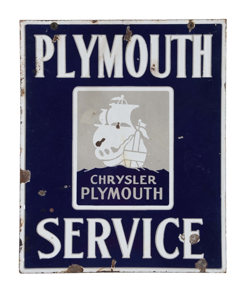 CHRYSLER PLYMOUTH SERVICE PORCELAIN SIGN WITH SHIP GRAPHIC.