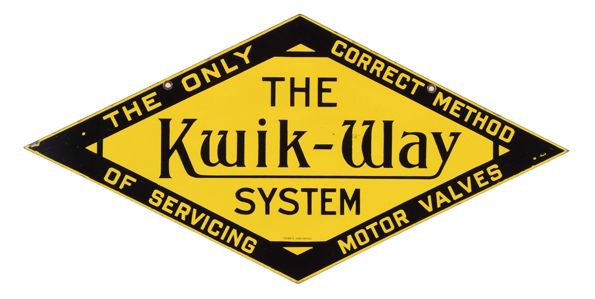 THE KWIK WAY SYSTEM MOTOR VALVE SERVICE PORCELAIN SIGN.