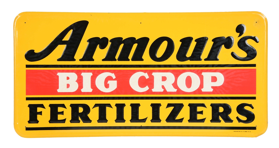 SELF FRAMED TIN ARMOURS FERTILIZERS ADVERTISING SIGN. 