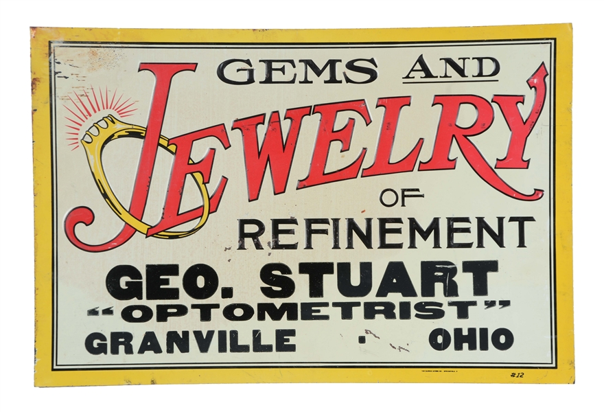 EMBOSSED TIN JEWELRY ADVERTISING SIGN. 