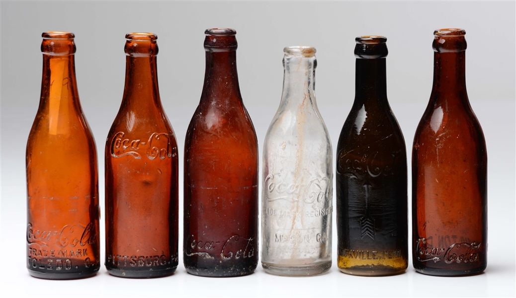 LOT OF 6: EARLY GLASS COCA-COLA BOTTLES. 