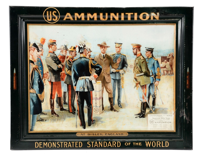 U.S. AMMUNITION SELF-FRAMED TIN LITHO SIGN. 