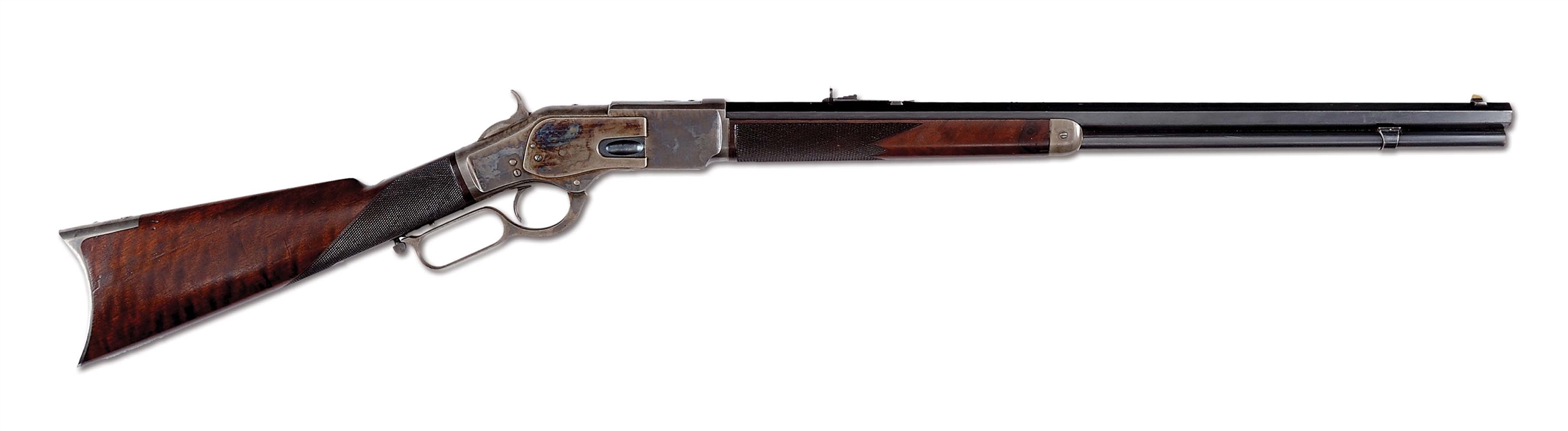 (A) MAGNIFICENT DOCUMENTED WINCHESTER FIRST MODEL 1873 DELUXE RIFLE (1877).