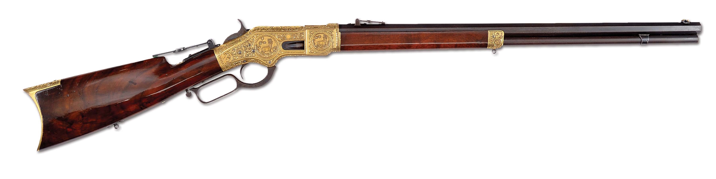(A) FABULOUS WINCHESTER MODEL 1866 RIFLE DEEP RELIEF ENGRAVED WITH GOLD PLATING (1872).