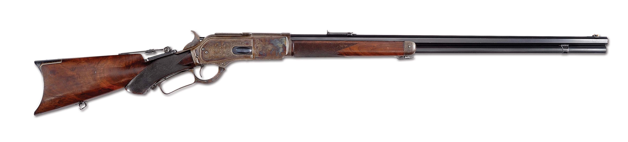 (A) SPLENDID ENGRAVED WINCHESTER MODEL 1876 DELUXE RIFLE. 