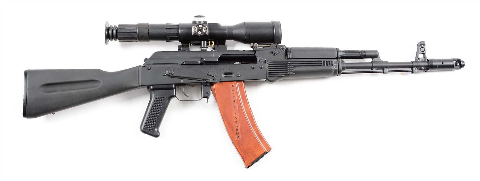 (M) SCOPED ITM ARMS AK-74 SEMI-AUTOMATIC RIFLE.
