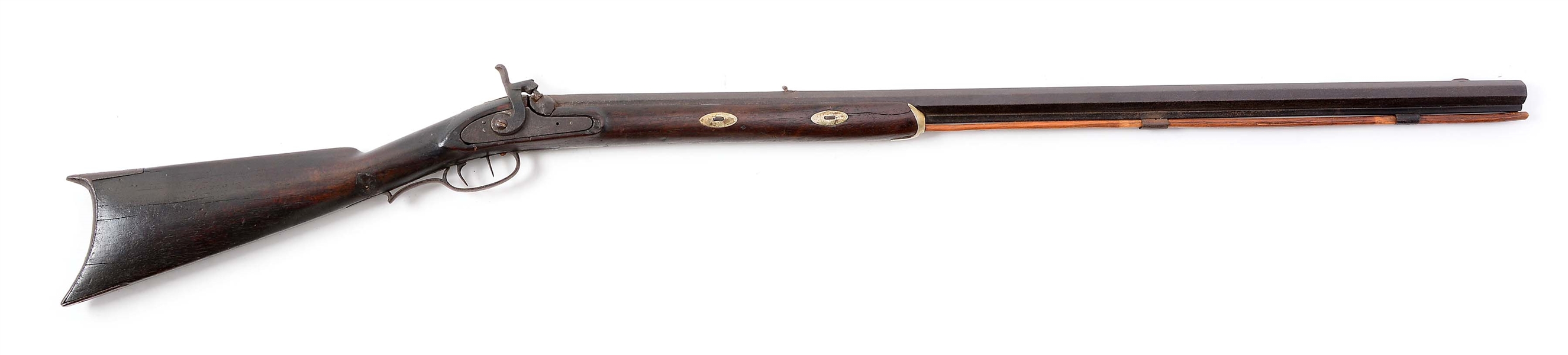 (A) HALF STOCK PERCUSSION RIFLE STAMPED J. HENRY & SON.