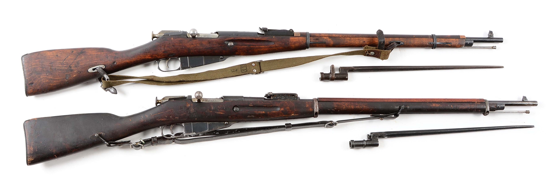 (C) LOT OF 2 FINNISH M91 MOSIN NAGANT LONG RIFLES WITH BAYONETS: 1941 91/30 RUSSIAN REWORK & 1942 TIKKA M91.