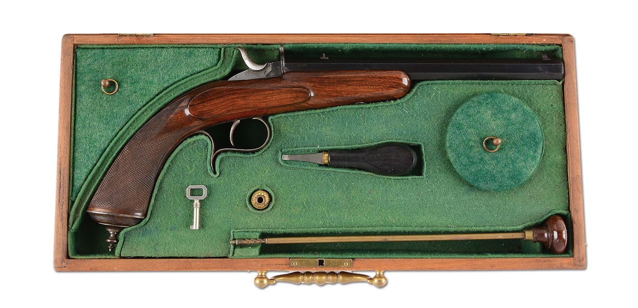 (A) CASED FRENCH FLOBERT "HENRY RIEGER" PISTOL BY LEFAUCHEUX.