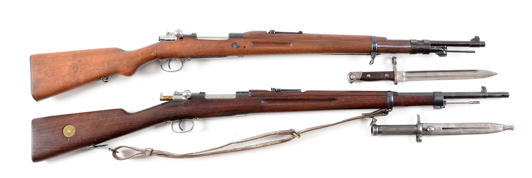 (C) LOT OF 2 FOREIGN MAUSER MILITARY BOLT ACTION RIFLES: MEXICAN LA CORUNA & SWEDISH M38 WITH BAYONETS.