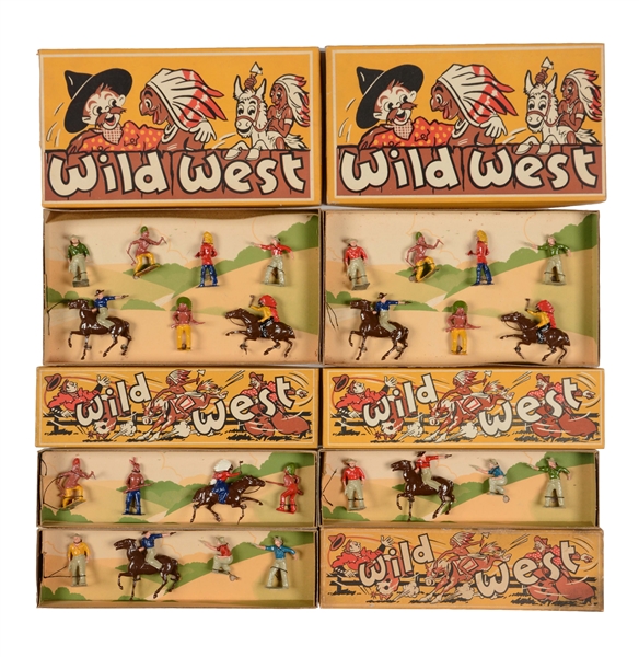 LOT OF 5: BOXED BRITAINS WILD WEST COWBOY AND INDIAN FIGURE SETS. 
