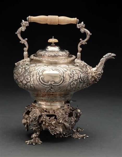 ENGLISH SILVER KETTLE ON STAND. 