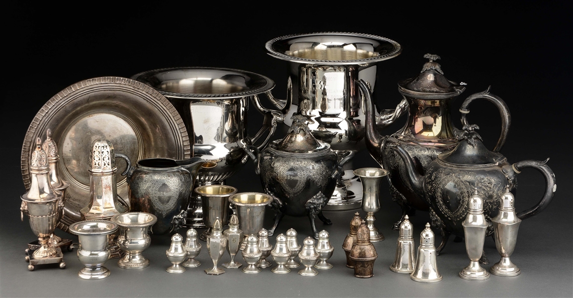 GROUP OF STERLING AND SILVER PLATED ARTICLES. 