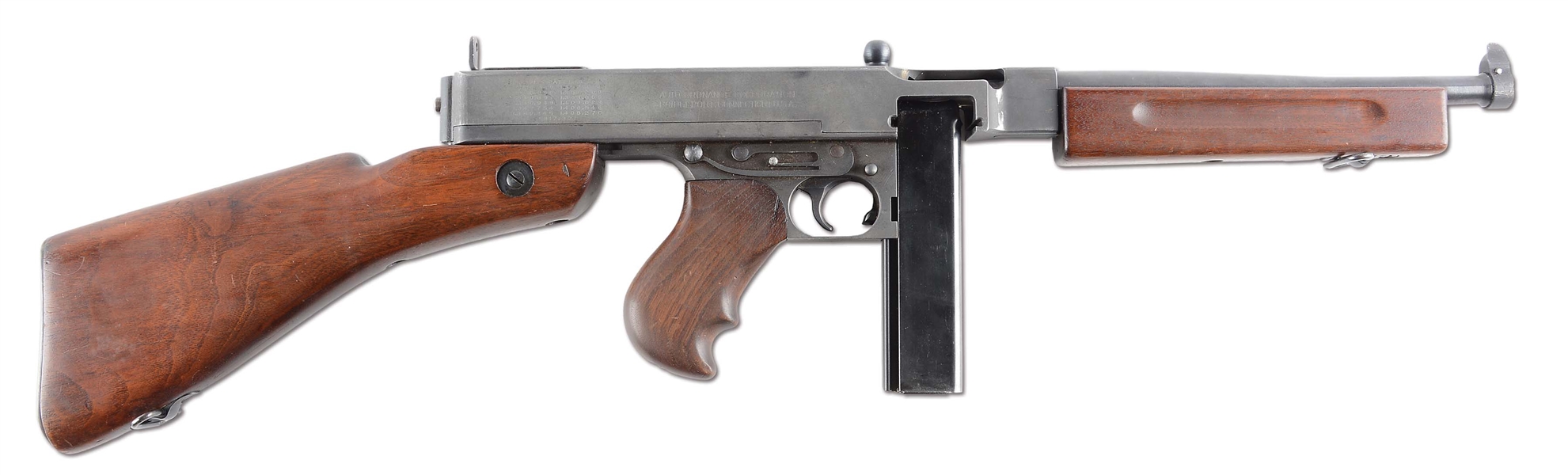 (N) FINE AUTO ORDNANCE THOMPSON 1928A1 WW2 ERA USED MACHINE GUN (CURIO & RELIC).