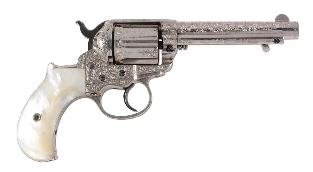 (A) FACTORY ENGRAVED COLT 1877 LIGHTNING REVOLVER WITH PEARL GRIPS.