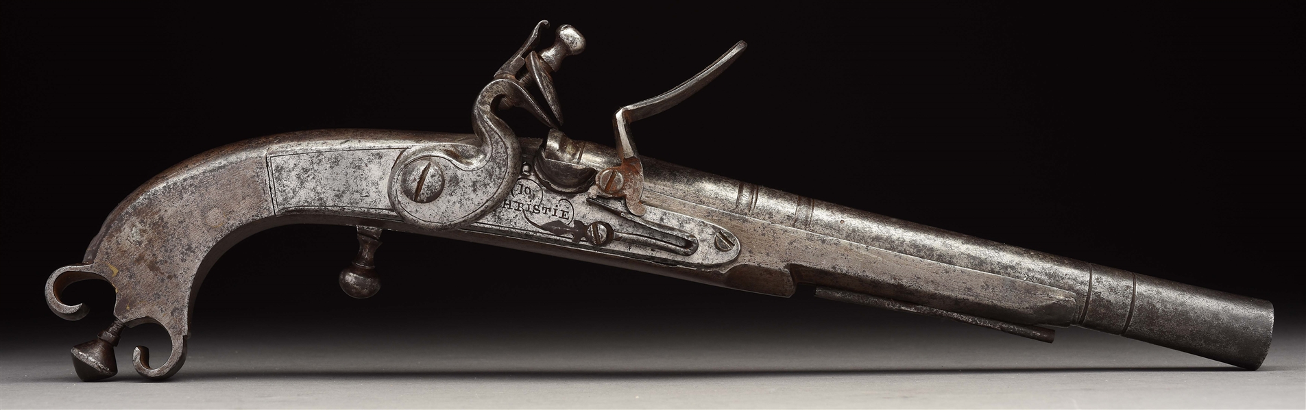 (A) SCOTTISH ALL STEEL FLINTLOCK PISTOL BY CHRISTIE MARKED FOR THE 42ND ROYAL HIGHLAND "BLACK WATCH" REGIMENT.