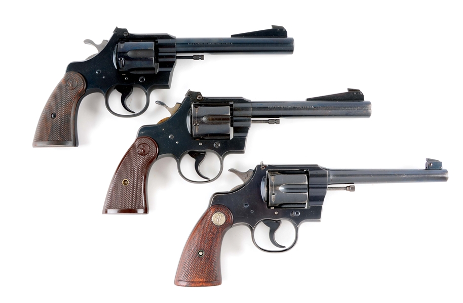 (C) LOT OF 3: COLT OFFICERS MODEL DOUBLE ACTION REVOLVERS.