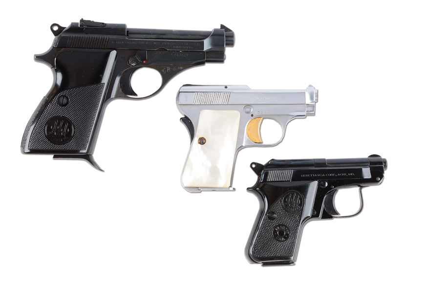 (M+C) LOT OF 3 BERETTA SEMI-AUTOMATIC PISTOLS IN BOXES: 70S .22LR, 950BS .22S, & .25 PANTHER.